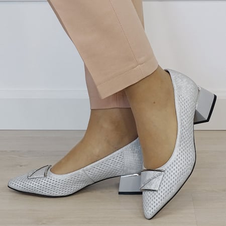Femei - Pantofi argintii comozi din piele naturala B-BY6935-1 03