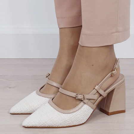 Sandale - Pantofi bej cu model impletit B-H8-1095 01