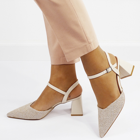 Femei - Pantofi bej eleganti cu model impletit B-HK-1308 04