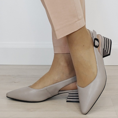 Pantofi cu toc - Pantofi gri comozi din piele naturala B-BY6888-6 02