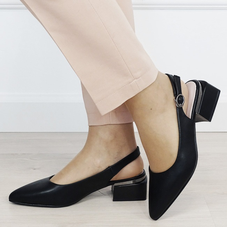 Pantofi cu toc - Pantofi negri comozi din piele naturala B-BY6889-1 02