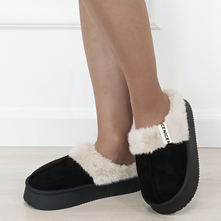 Noutati - Papuci de casa dama imblanite Negru B-9719 112