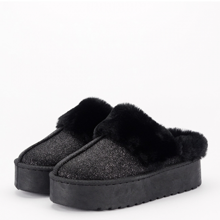 Cizme - Papuci imblaniti cu sclipici B-HY88-59 116, Negru