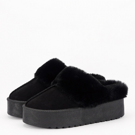 Cizme - Papuci imblaniti  B-HY88-58 116, Negru