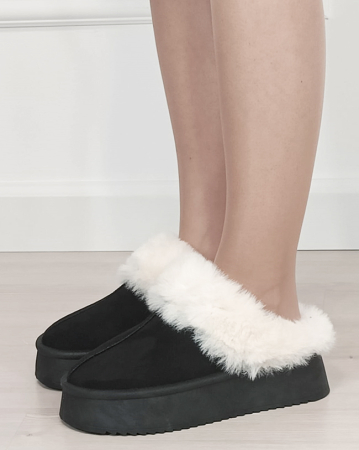 Cizme si botine - Papuci negri imblaniti B-UA-2051 M2
