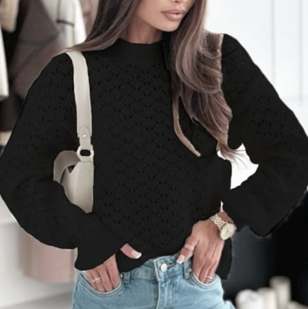 Femei - Pulover negru tricotat cu model B-SH-G1389-WK M8