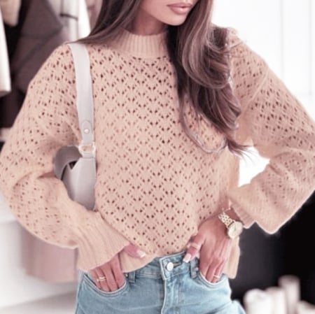 Femei - Pulover roz pudra tricotat cu model B-SH-G1389-WK M8