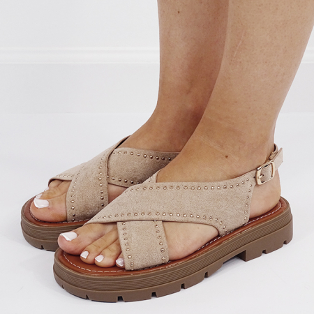 Femei - Sandale bej taupe cu talpa groasa B-MO-22 M12