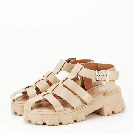 Femei - Sandale bej cu talpa groasa B-N75-5
