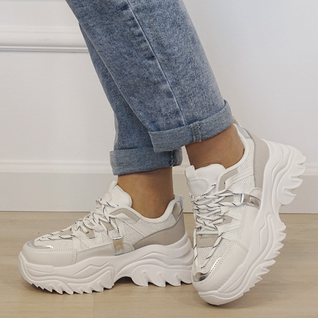Oferta de iarna - Sneakers albi cu talpa groasa B-DKB9201 M4
