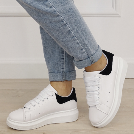 Noutati - Sneakers albi/negri cu talpa groasa B-M-623 M2