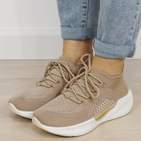 Pantofi sport si sneakers - Sneakers kaki tip soseta cu platforma B-7561 M4