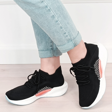 Pantofi sport si sneakers - Sneakers negri tip soseta cu platforma B-7561 M4