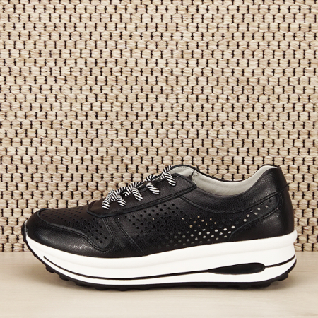 Incaltamine primavara-vara piele - Sneakers piele naturala negru, perforat, Corina M4
