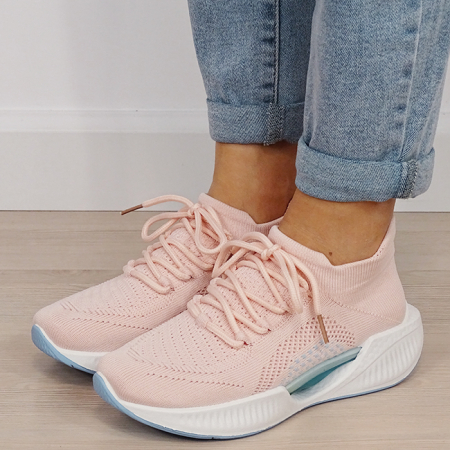 Pantofi sport si sneakers - Sneakers roz tip soseta cu platforma B-7561 M4