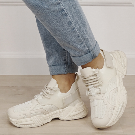 Pantofi sport si sneakers - Sneakersi bej albi cu talpa groasa B-8961 M2