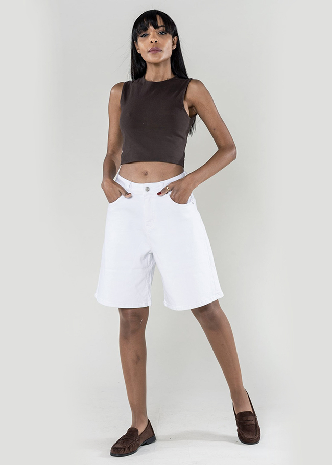 Blugi scurti wide leg B-P617-10C M7 Albi [1]