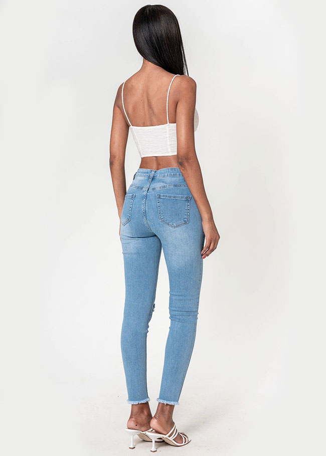 Blugi slim dama cu detalii rupte, Albastru deschis B-P501-6 M10 [3]