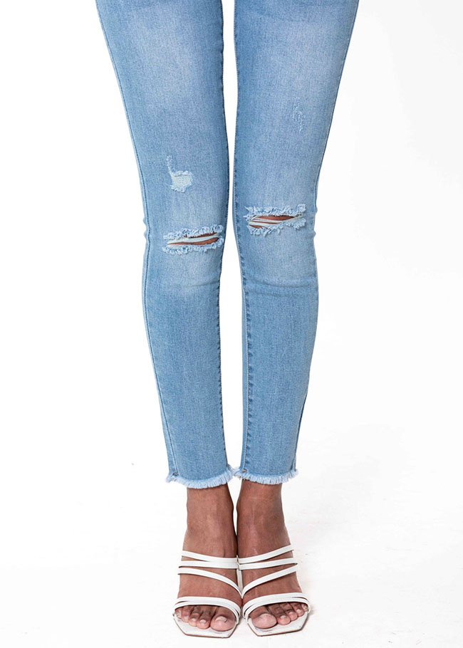 Blugi slim dama cu detalii rupte, Albastru deschis B-P501-6 M10 [4]