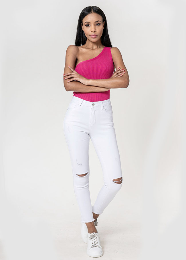 Blugi slim dama cu detalii rupte, Albi B-P501-10 M10 [1]