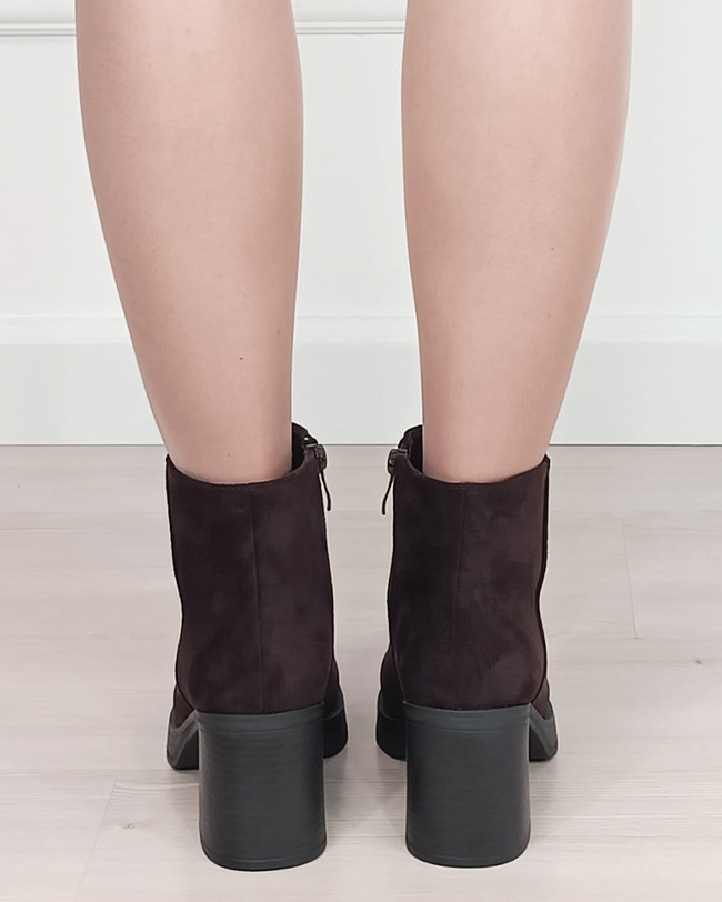 Botine maro ciocolata cu toc gros B-6322-1 117 [3]