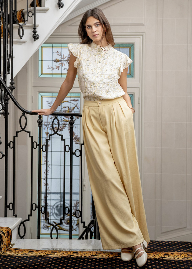 Camasa galben pal din bumbac cu imprimeu floral B-ASD97032 M9 [3]