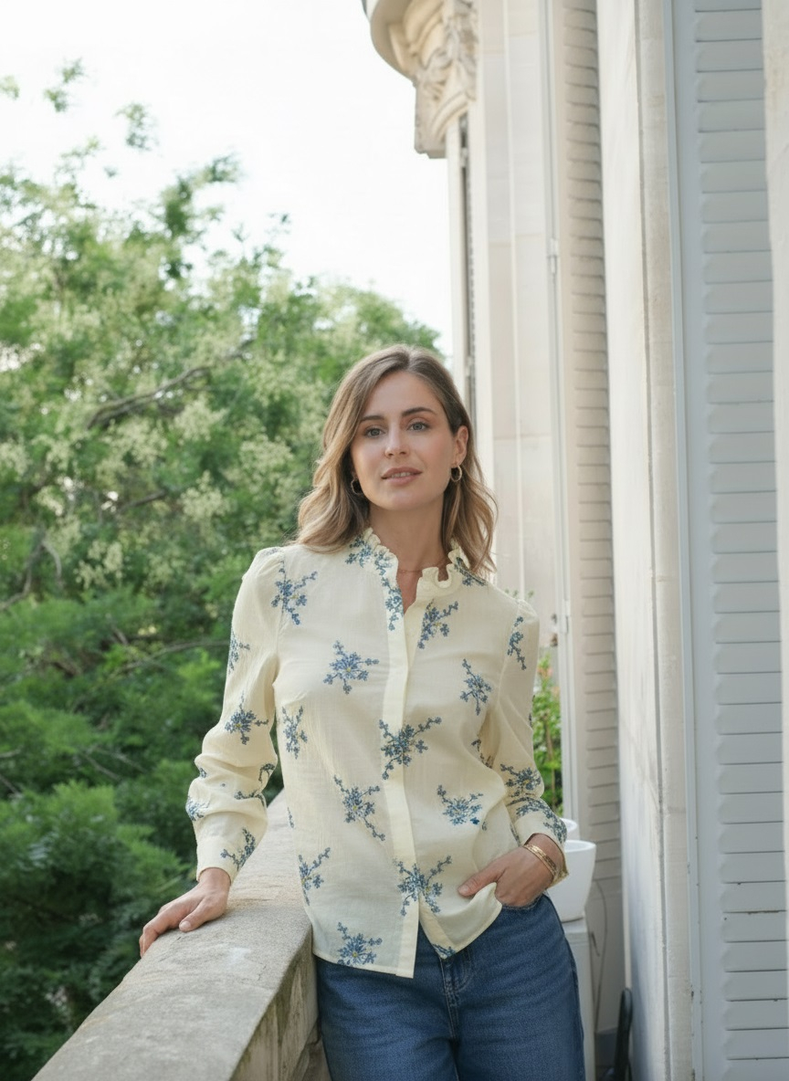 Camasa galben pastel cu broderie aplicata B-ASD96526 M9 [1]