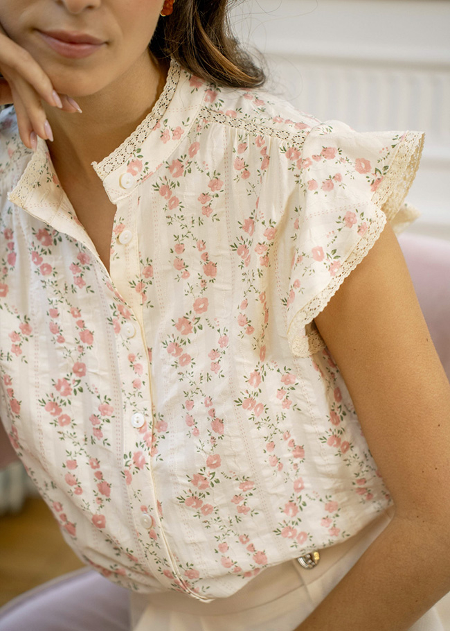 Camasa ivory din bumbac cu imprimeu floral B-ASD97032 M9 [4]