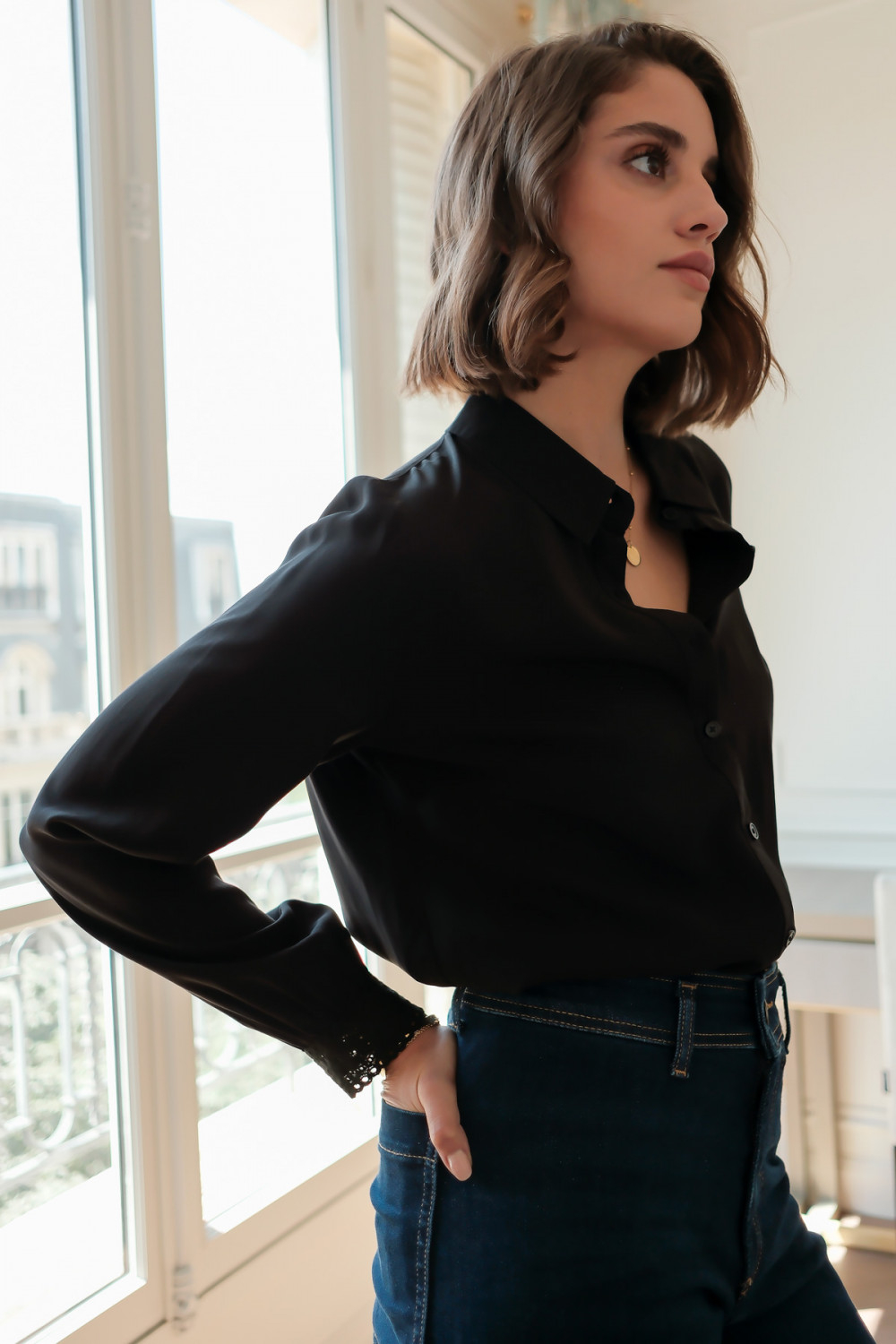 Camasa neagra premium cu detalii brodate, B-ASD93129 M10 [4]