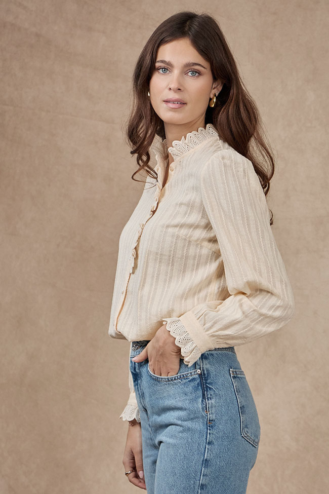 Camasa piersica deschis cu broderie aplicata B-ZS8002 [1]