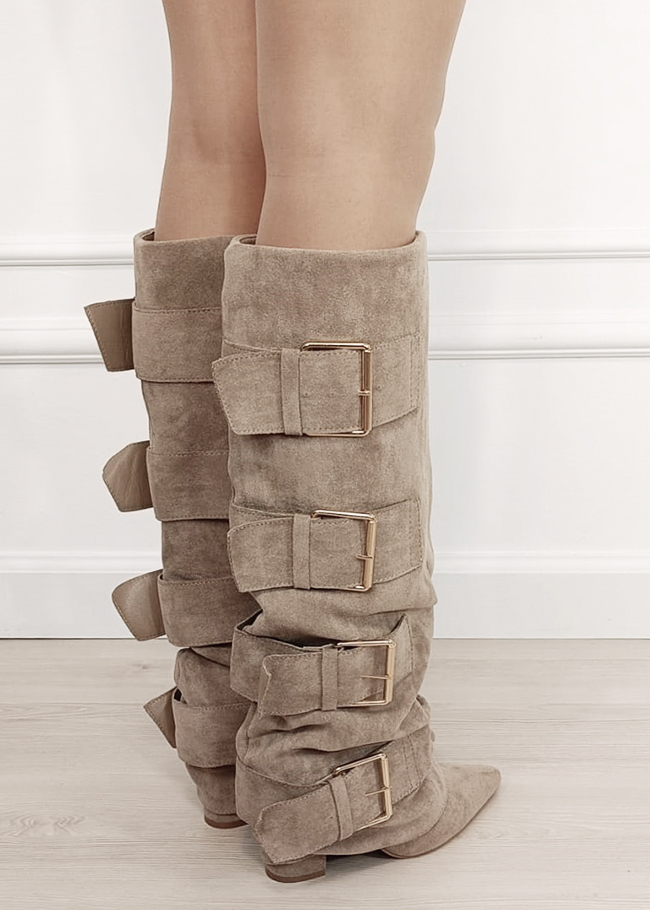 Cizme bej elegante cu toc comod B-7677A 19 [4]