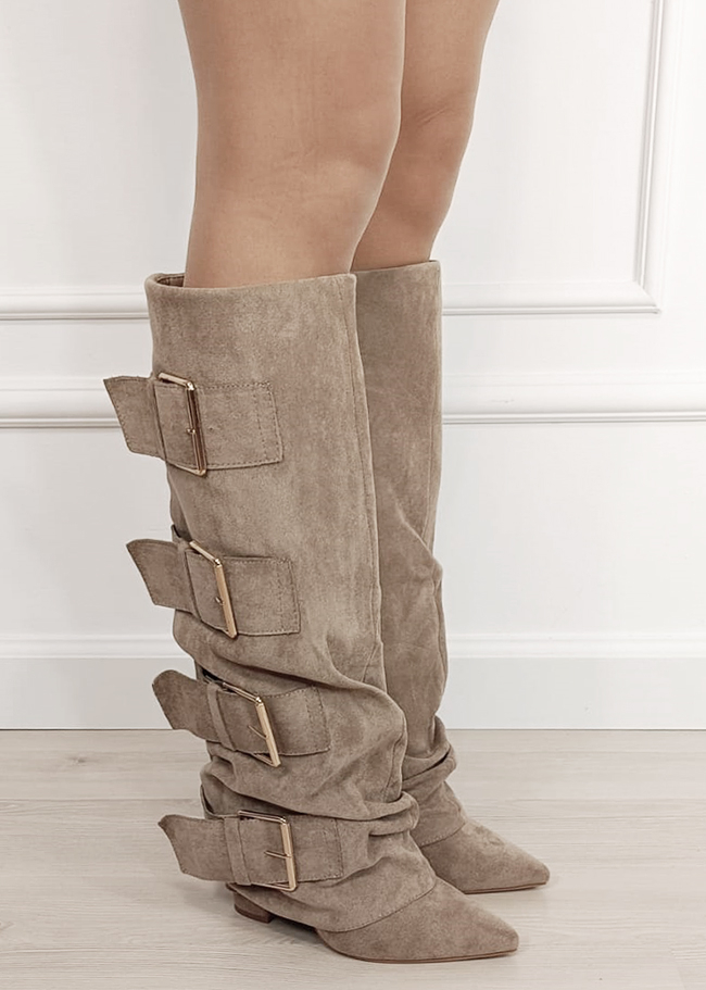 Cizme bej elegante cu toc comod B-7677A 19 [5]