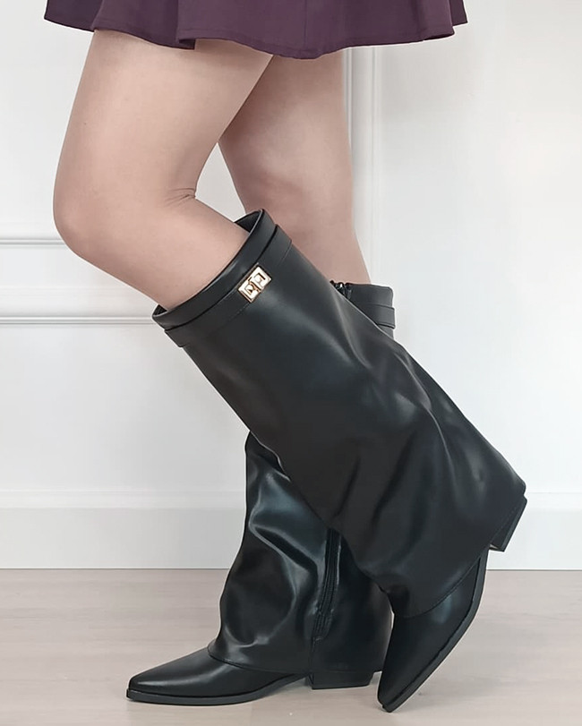 Cizme negre lungi din piele ecologica B-2596A 113 [1]