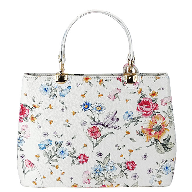 Fehér, virágmintás táska valódi bőrből 1330 M9 [4]