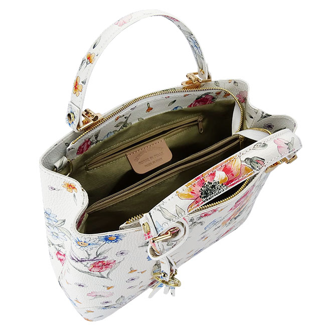 Fehér, virágmintás táska valódi bőrből 1330 M9 [8]