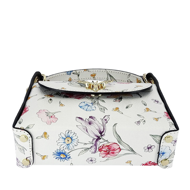 Fehér, virágmintás valódi bőr kistáska 1602 122 [6]