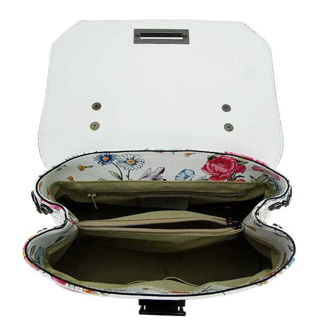 Geanta din piele naturala alba cu flori B-8959 124 Alb