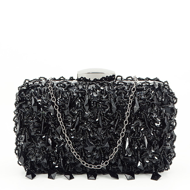 Clutch elegant negru cu cristale si paiete B-BME6011 06 Negru