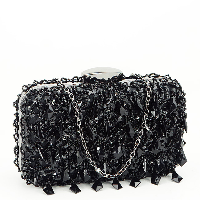 Clutch elegant negru cu cristale si paiete B-BME6011 06 Negru