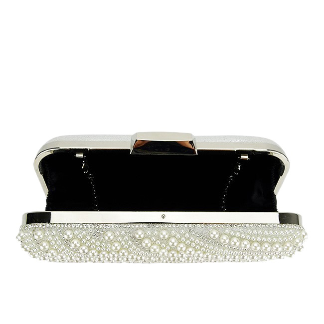 Clutch ivoar argintiu decorat cu perle B-1006 05 Alb