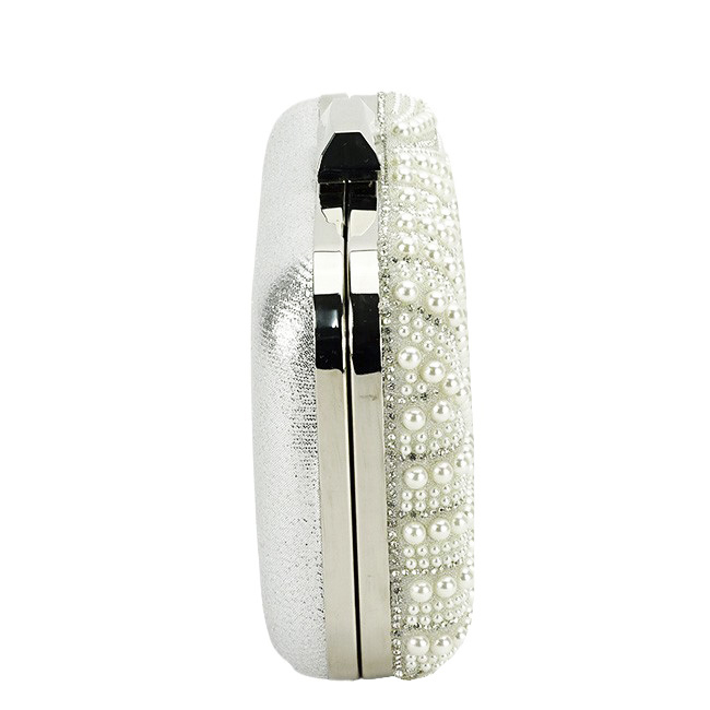Clutch ivoar argintiu decorat cu perle B-1006 05 Alb