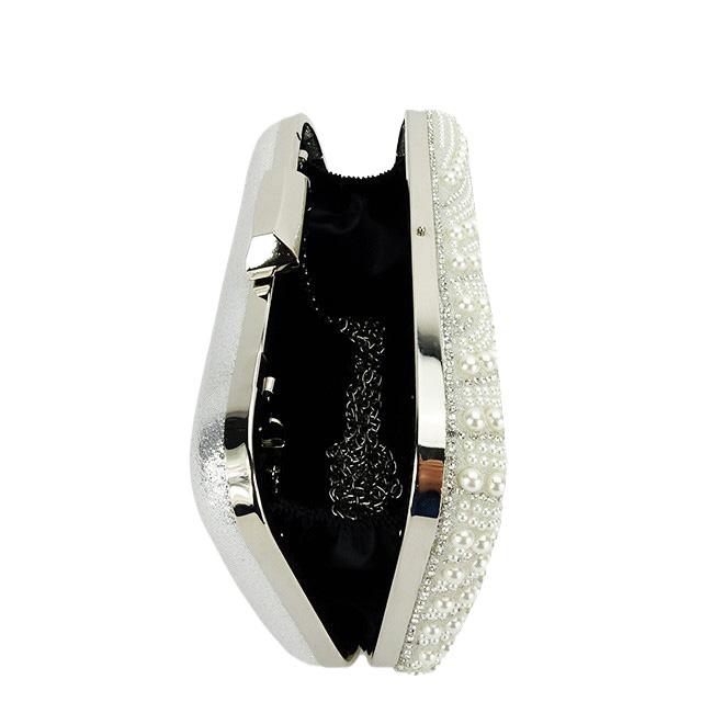 Clutch ivoar argintiu decorat cu perle B-1006 05 Alb