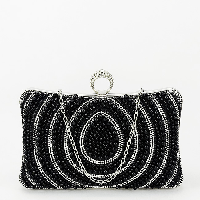 Clutch elegant cu perle B-BYH-866 06, Negru Negru