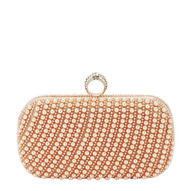 Clutch elegant auriu rose cu perle B-BYH863 06 Sampanie
