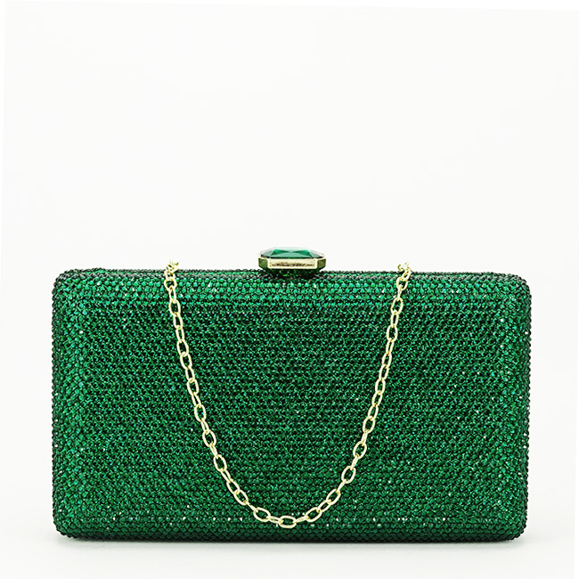 Clutch elegant cu pietricele B-BJH-715 06, Verde Verde