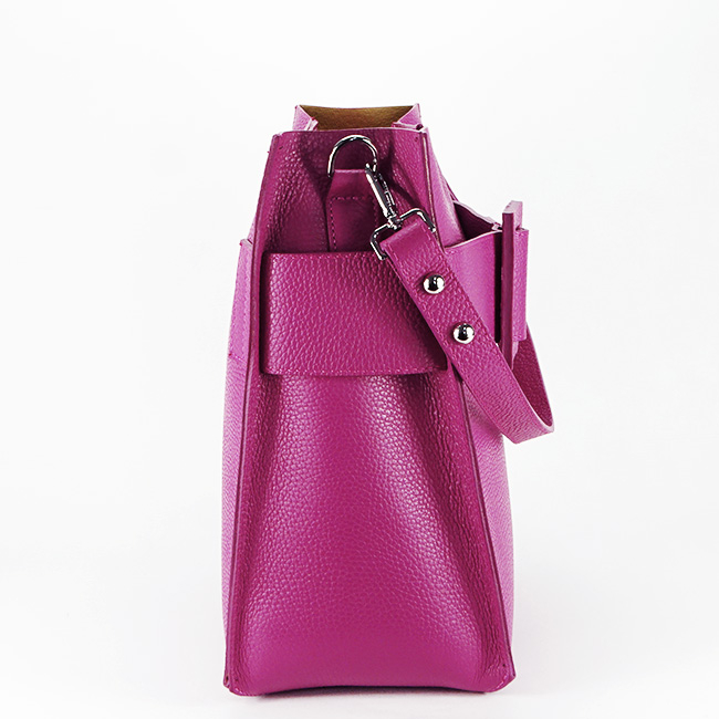 Geanta din piele naturala cu catarama decorativa B-8929 124 Fucsia Fucsia