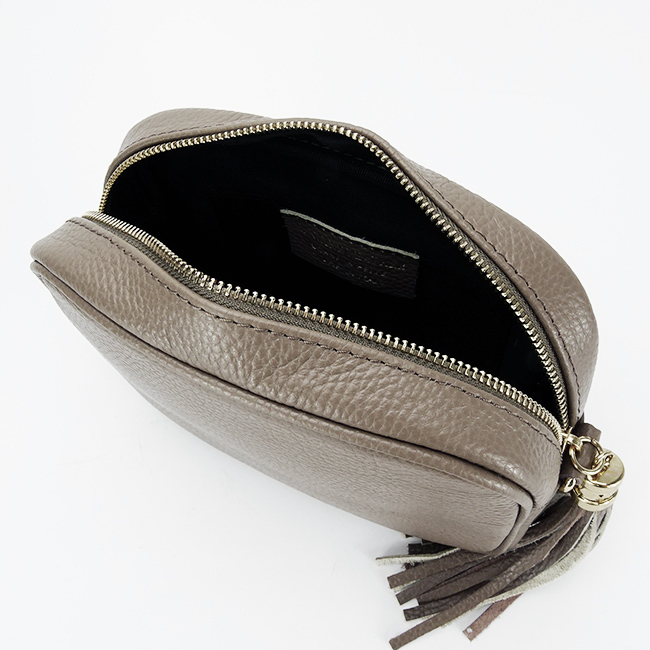 Geanta din piele naturala mica cu accesoriu B-8957 124, Taupe Maro taupe