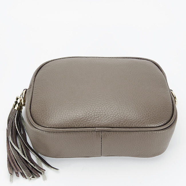 Geanta din piele naturala mica cu accesoriu B-8957 124, Taupe Maro taupe