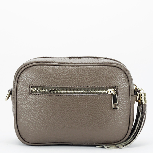 Geanta din piele naturala mica cu accesoriu B-8957 124, Taupe Maro taupe