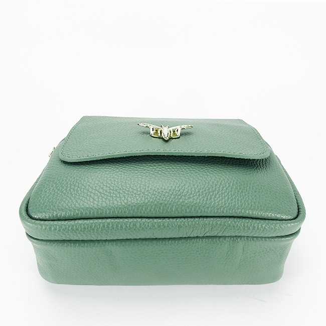 Geanta din piele naturala cu accesoriu albina B-1502 122, Verde menta Verde